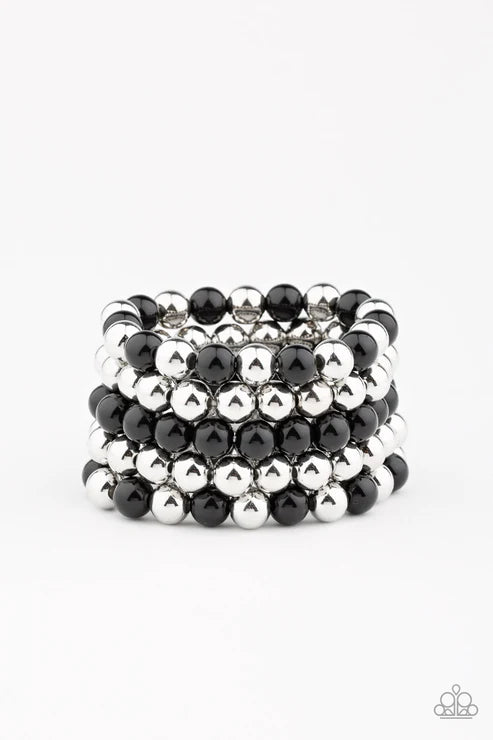Pop-YOU-lar Culture - Oversized Black/Silver Bubbly Bracelet Stack B#6488