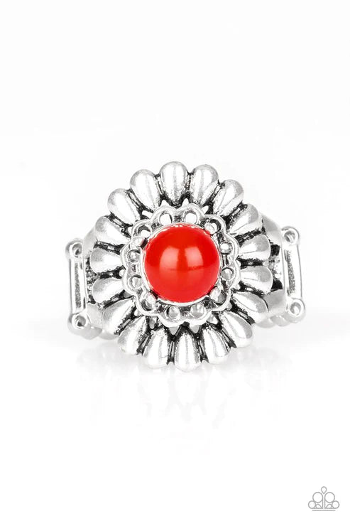 Poppy Pep - Fiery Red Nestled Floral Stacked Ring R#5880