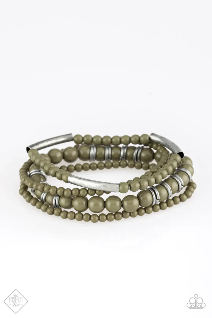 Positively Pioneer - Green (Martini Olive) Gritty Antiqued Matte Mismatched Accent Bracelet Stack B#7207