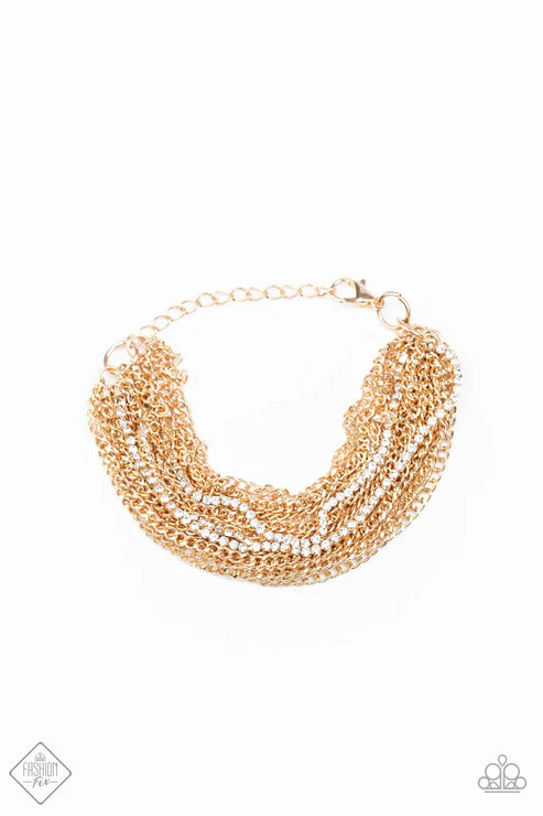 Pour Me Another - Gold Sporadic Encrusted Layered Fringe Bracelet B#039