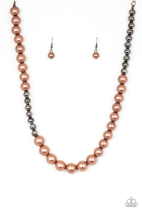 Power To The People - Copper/Gunmetal Dramatic Asymmetrical Draped Necklace N#4192