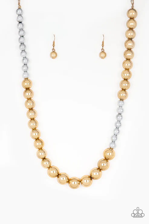 Power To The People - Gold/Silver Dramatic Asymmetrical Draped Necklace N#3431