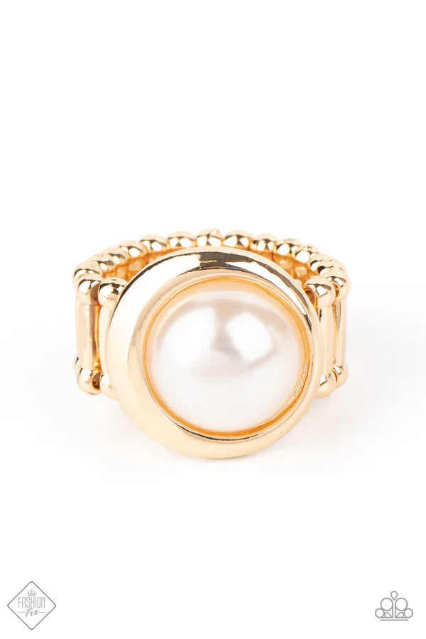 Prim and PROSPER - Gold Pearl Asymmetrical Encircle Twist Ring R#6874