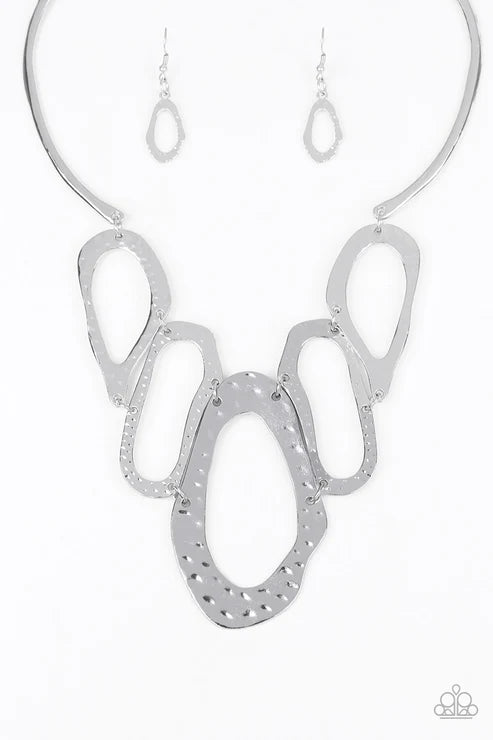 Prime Prowess - Silver Asymmetrical Hammered Hoop Collar Necklace N#4523