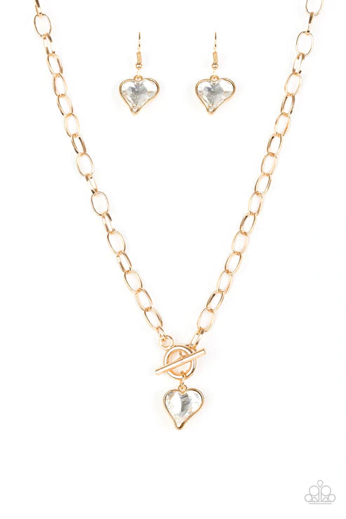 Princeton Princess - Gold 3D Puff Heart Tiffany Clasp Necklace N#3456