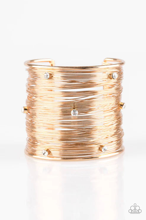 Professional Prima Donna - Oversized Gold Back/Forth Wired Encrusted Cuff Bracelet B#3757
