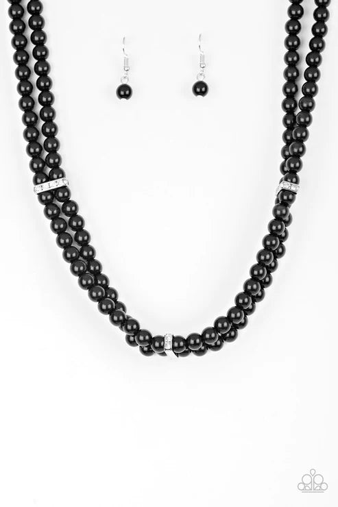 Put On Your Party Dress - Black Pearl Pinched Encrusted Necklace N#5921