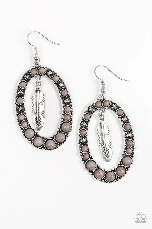Put Up A FLIGHT - Silver Feather "Swing" Hoop Earrings E#6254