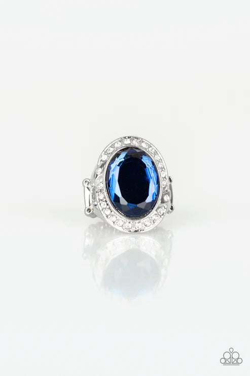 Queen Scene - Oversized Blue Dramatic Round Encrusted Ring R#5216