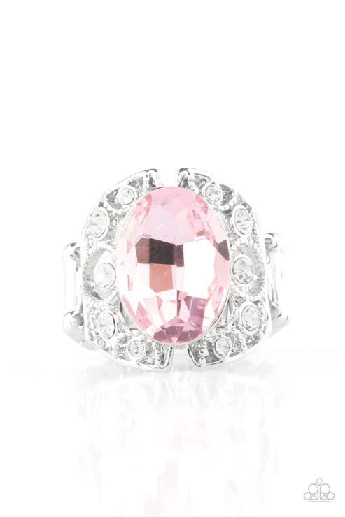 Queen of Hustle - Oversized Pink Encrusted Filigree Ring R#5402