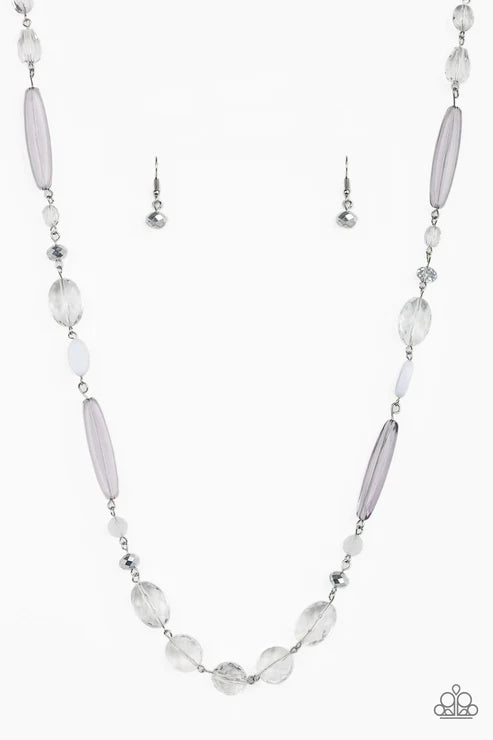 Quite Quintessence - White Metallic Shimmer Faceted Crystal Necklace N#6152