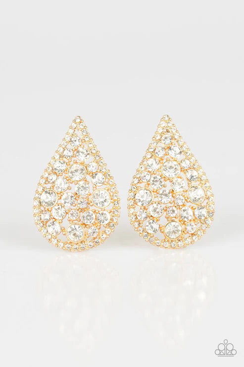 REIGN-Storm - Oversized Gold Encrusted Teardrop Earrings E#2764