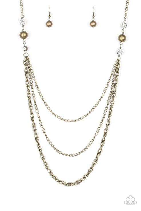 RITZ It All - Oversized Brass Encrusted Mismatched Chains Necklace N#5757