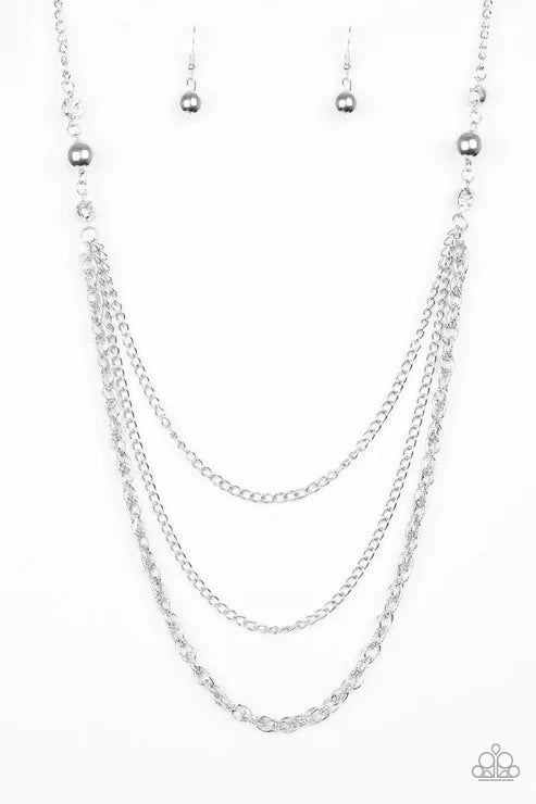 RITZ It All - Oversized White Encrusted Mismatched Chains Necklace N#6155