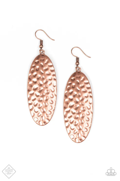 Radiantly Radiant - Oversized Copper Hammered Antiqued Textures Earrings E#7302