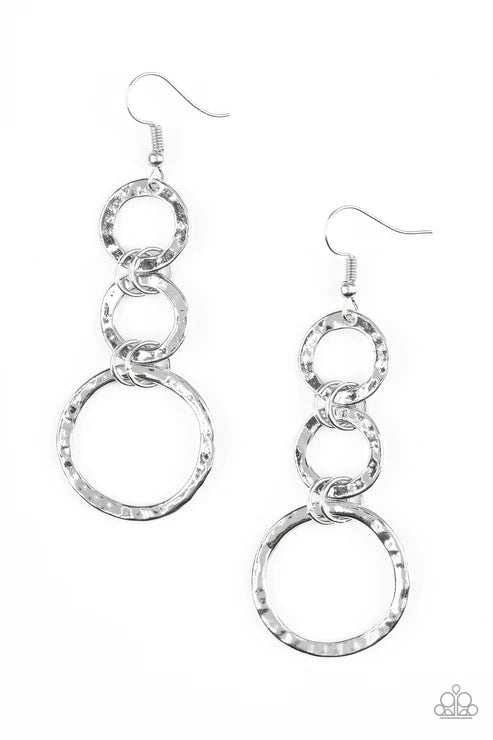 Radical Revolution - Silver Hammered Hoop Links Earrings E#4241