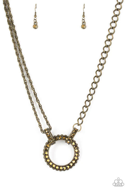Razzle Dazzle - Brass Mismatched Collision Studded Aurum Encrusted Industrial Necklace N#3453