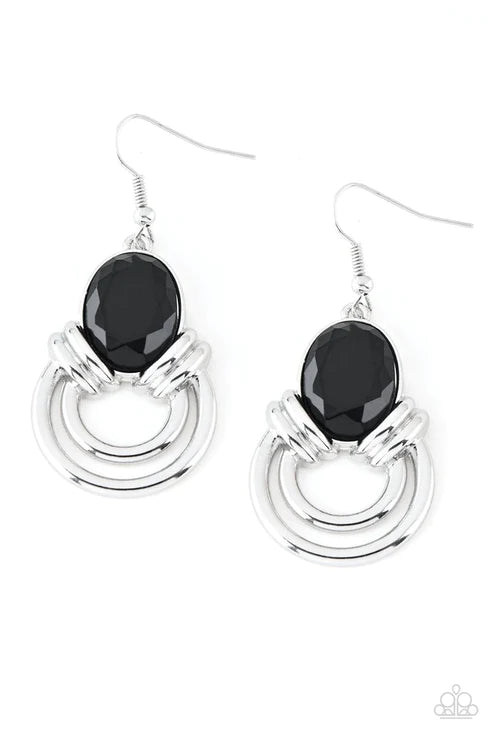 Real Queen - Oversized Black Dramatic Regal Hoop Earrings E#3033