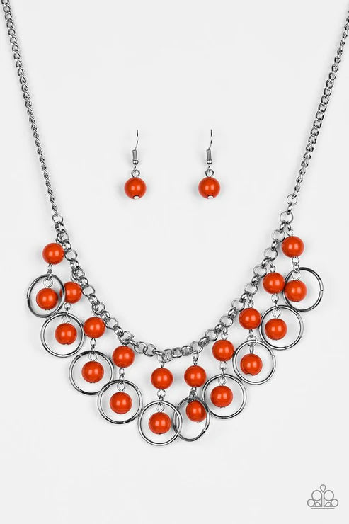 Really Rococo - Orange Hoops Drip Fringe Necklace N#5436