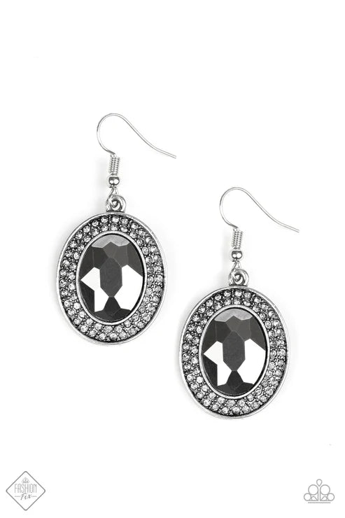 2-Piece Oversized Silver Smoky Hematite Round Encrusted Stacked Set SET#6327