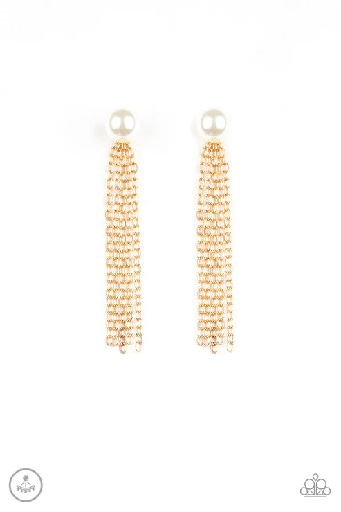 Rebel Refinement - Gold Pearl Double-sided Tassel Earrings E#3353