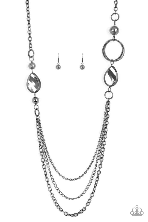 Rebels Have More Fun - Oversized Black Mismatched Textured Hoop Industrial Necklace N#3146