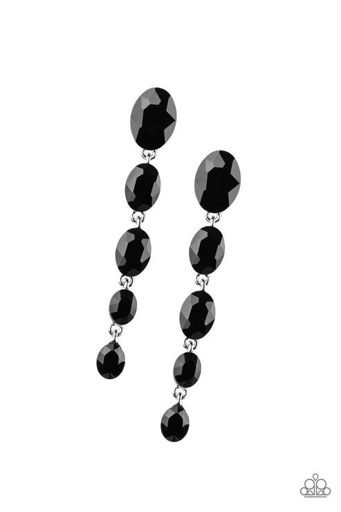 Red Carpet Radiance - Oversized Black Gem Trickle Teardrop Earrings E#2894