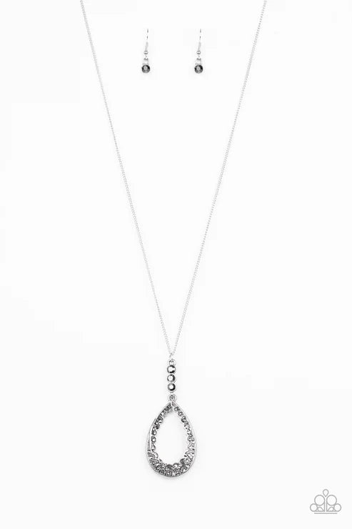 Red Carpet Royal - Silver Hematite Encrusted Teardrop Necklace N#582
