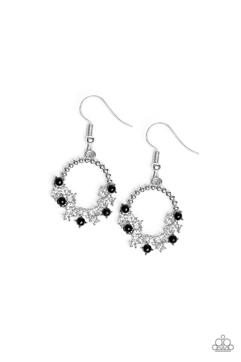 Refined Razzle - Black Pearl Studded Encrusted Hoop Earrings E#3969