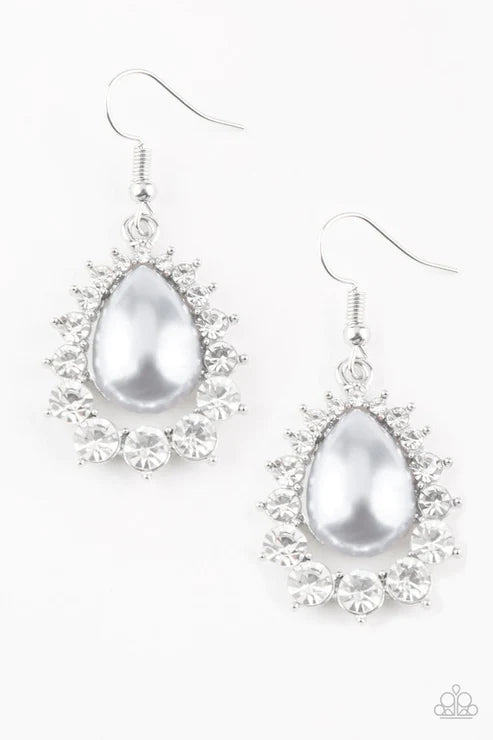 Regal Renewal - Silver Pearl Encrusted Pearl Teardrop Earrings E#2839