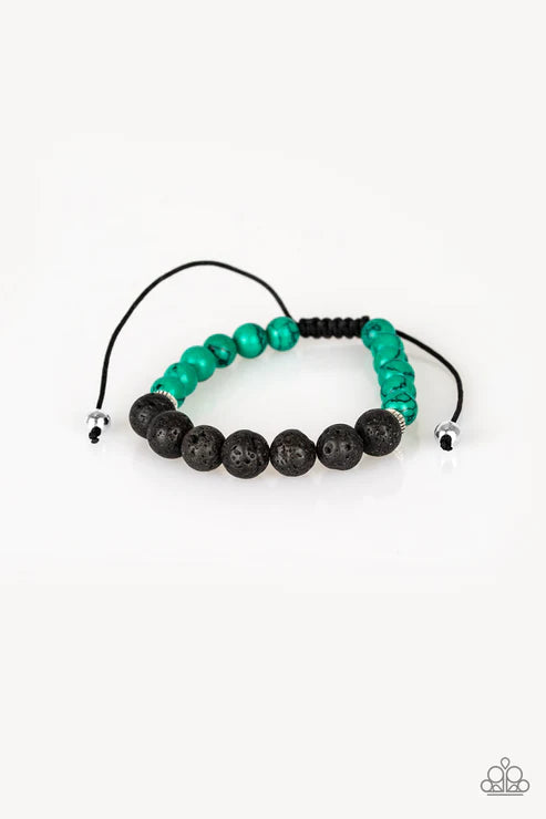 Relaxation - Green Stone/Lava Rock Ornate Accent Adjustable Sliding Knot Closure Urban Bracelet B#4154