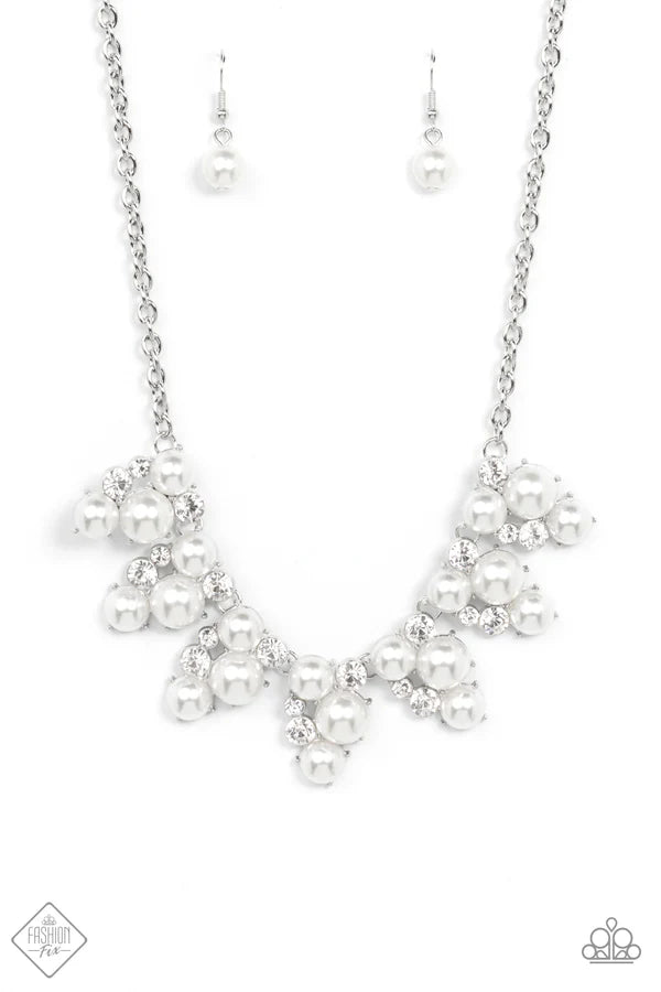 2-Piece Bubbly White Pearl Encrusted Abstract Teardrop Set SET#6986