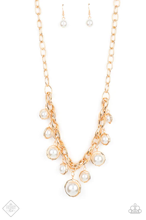2-Piece Oversized Chunky Gold Pearl Linked Chain Set SET#6690