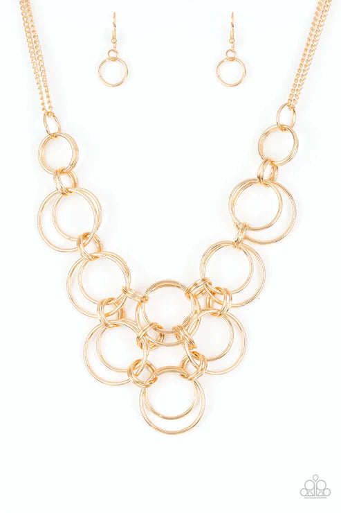 Ringing Off The Hook - Gold Bold Interlocking Rings Link Necklace N#3423