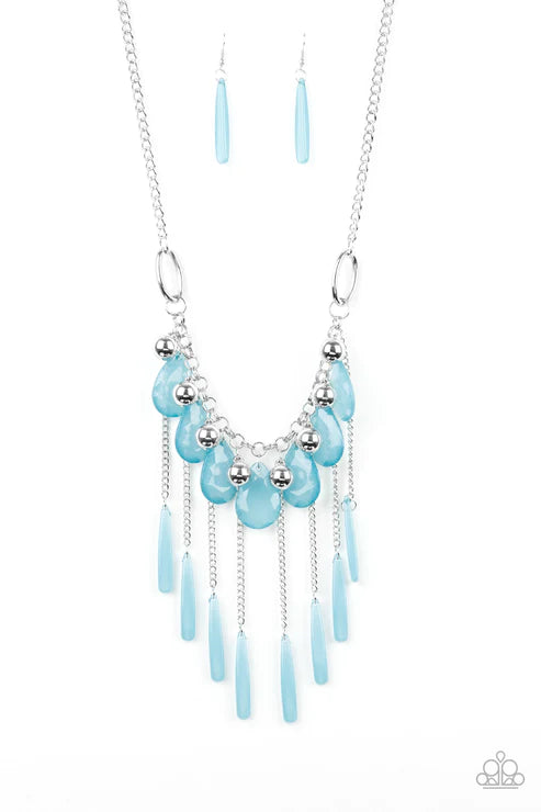 Roaring Riviera - Blue Faceted Flared Free-Fall Fringe Necklace N#2800