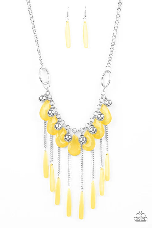 Roaring Riviera - Yellow Faceted Flared Free-Fall Fringe Necklace N#3209