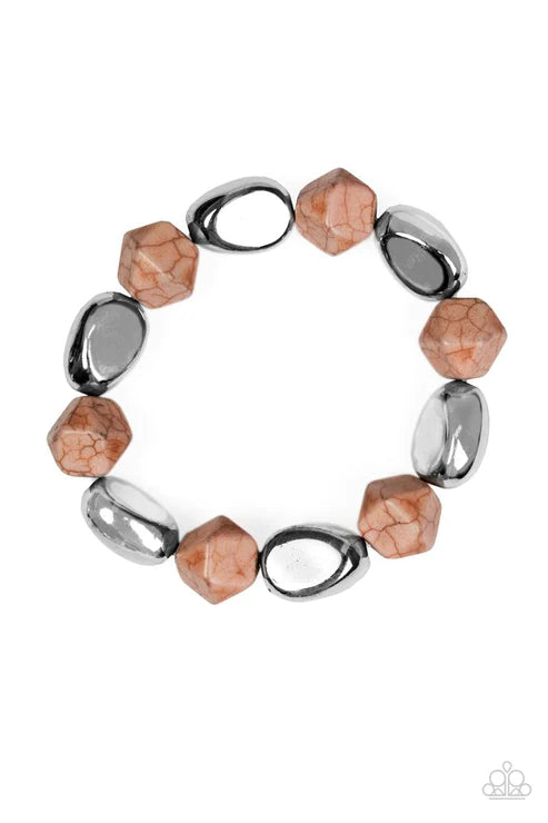 Rock Candy Canyons - Brown Faceted Asymmetrical Accent Stone Bracelet B#5709