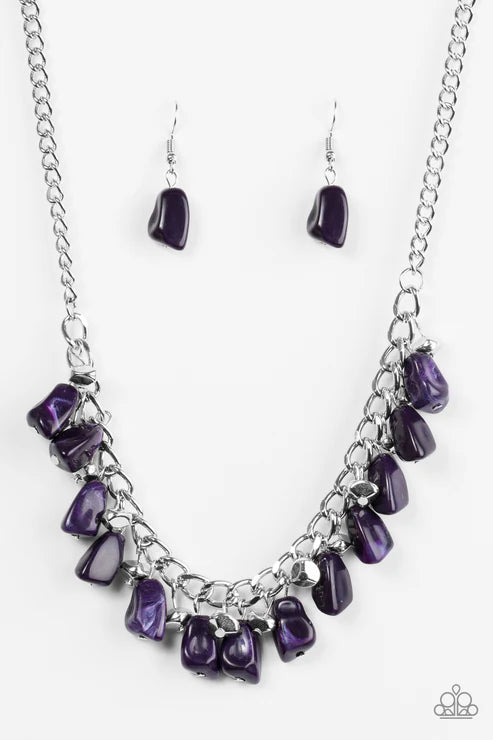 Rocky Shores - Purple/Silver Faceted Faux-Rock Trickle Fringe Necklace N#7335
