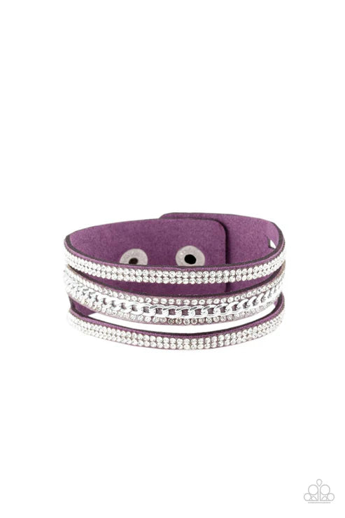 Rollin In Rhinestones - Purple Chain Encrusted Suede Bracelet B#7251