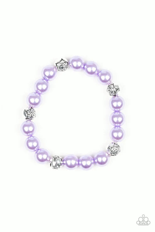 Rosy Radiance - Purple Pearl Rose Floral Encrusted Bracelet B#5539