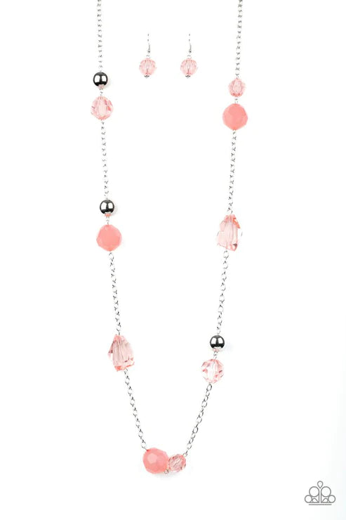 Royal Roller - Oversized Orange (Coral) Opaque Crystal Necklace N#4712