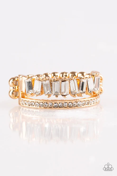Royal Treasure Chest - Gold Regal Haphazardly Encrusted Emerald Cut Stacked Ring R#5819