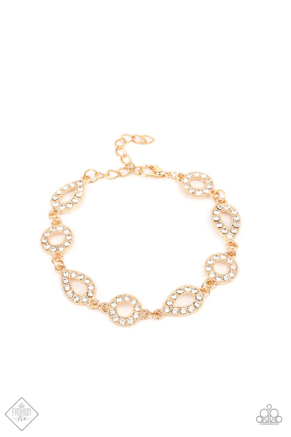 3-Piece Oversized Gold Round/Oval/Teardrop Encrusted Linked Set SET#6880