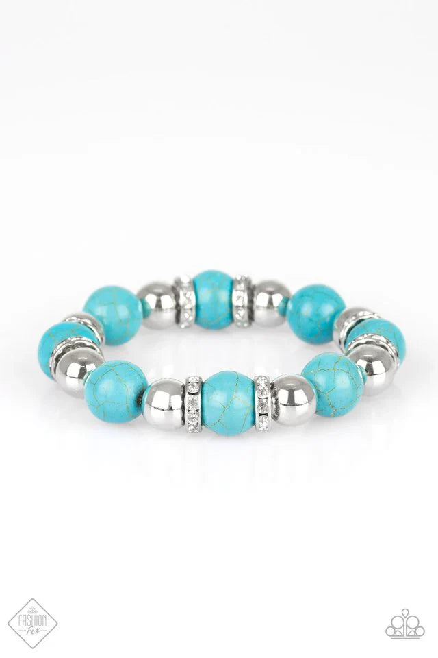 Ruling Class Radiance - Blue Strand Stones White Encrusted Rings Refined Bracelet B#7409