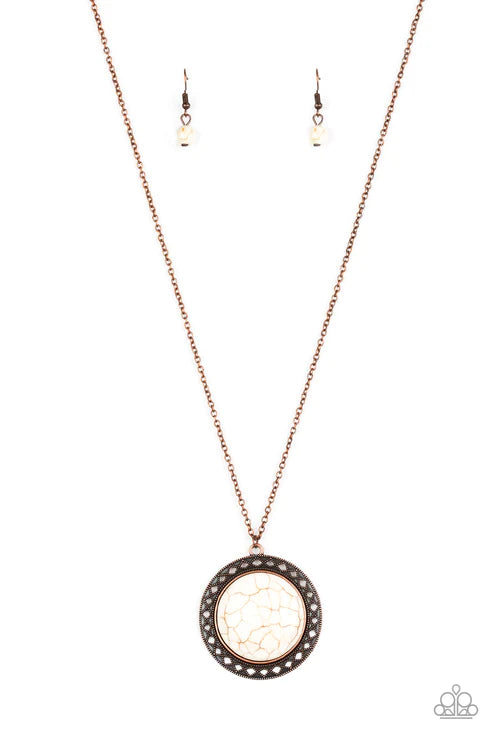Run Out Of RODEO - Oversized Copper/White Radiating Sunburst Stone Necklace N#3730