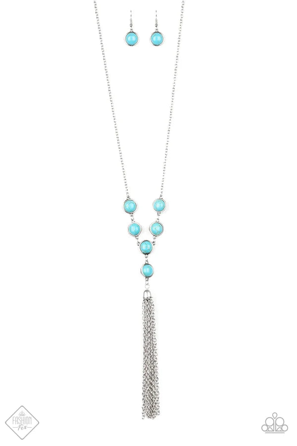 Rural Heiress - Blue Stone Linked Tassel Necklace N#6893