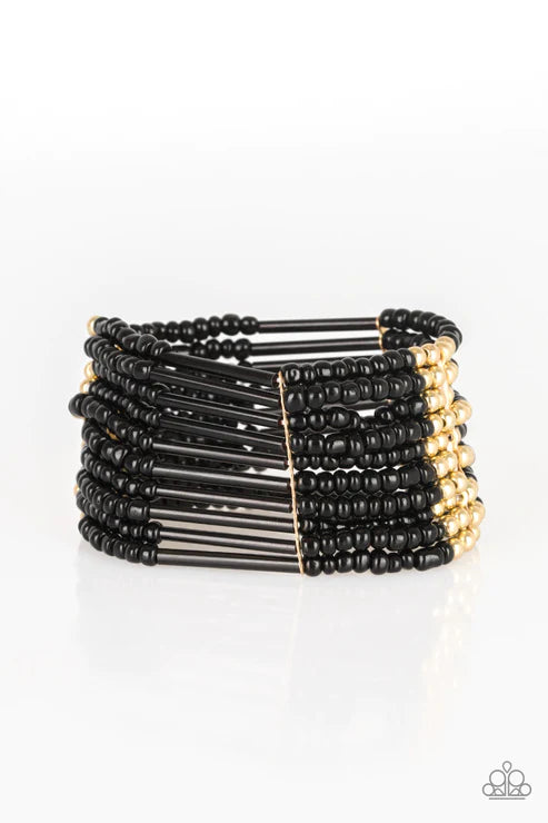 Rural Retreat - Oversized Gold/Black Metallic Shimmer Seed Bead Bracelet B#4627