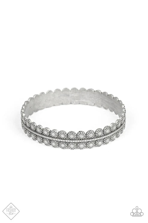 Rustic Relic - Silver Aged Tin Studded Encircle Bangle Bracelet B#091