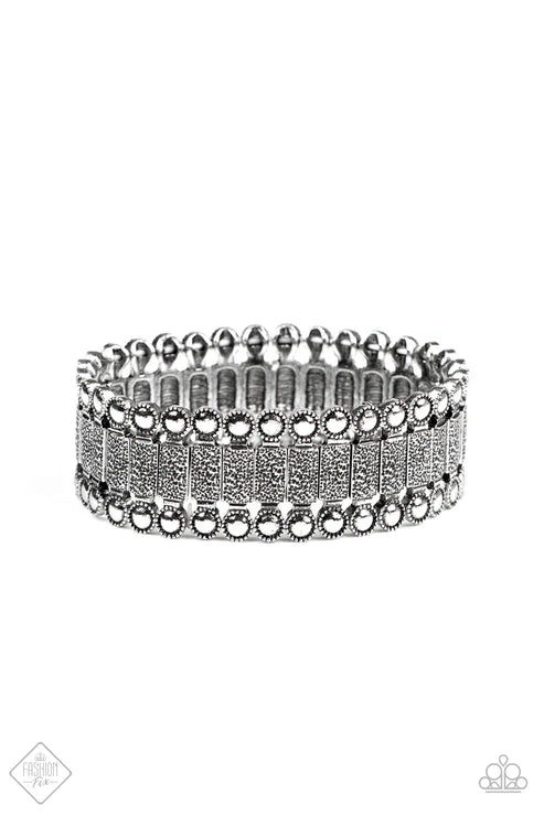 Rustic Rhythm - Silver Rectangular Studded/Hammered Bracelet B#1104