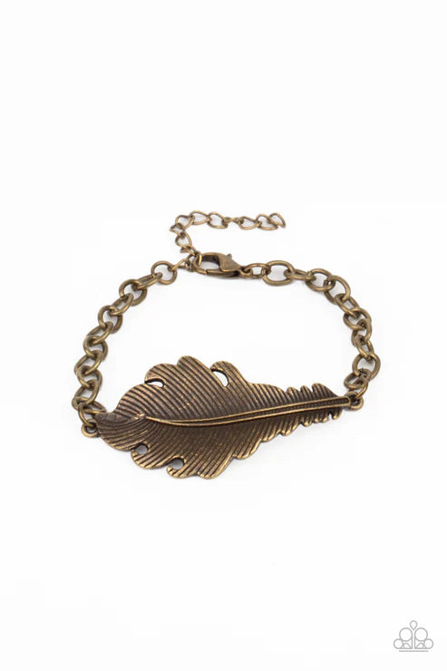 Rustic Roost - Oversized Brass Antiqued Etched/Embossed 3D Rustic Feather Bracelet B#4663